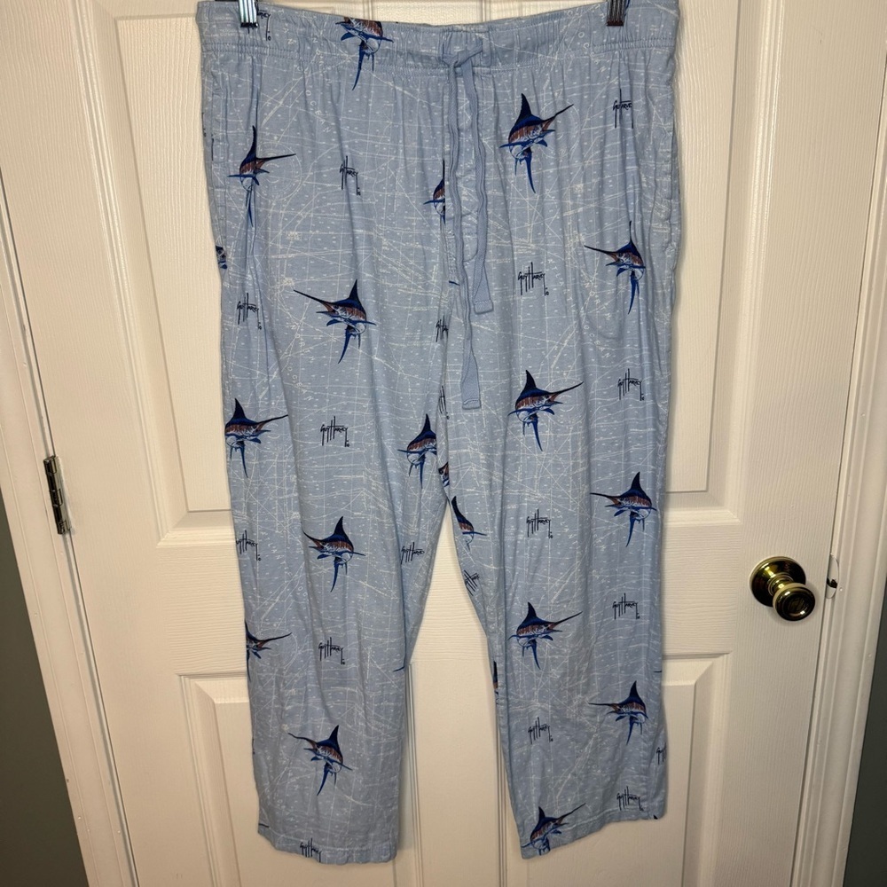 Guy Harvey Light Blue Marlin Print Pajama Bottoms Size XL GUC
